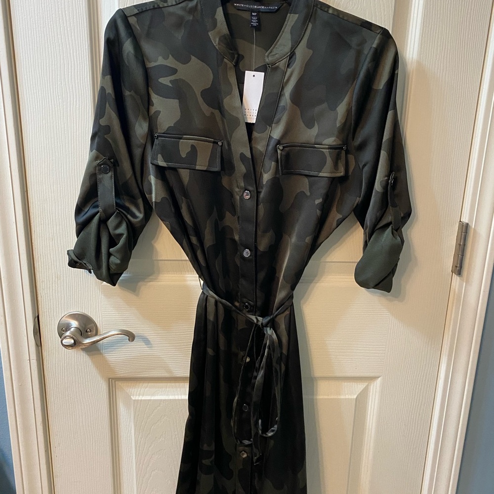 WHBM Camo Satin Shirt Dress